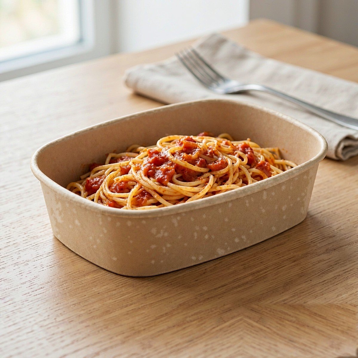 Compostable Plant Fibre Oval Bowl with pasta
