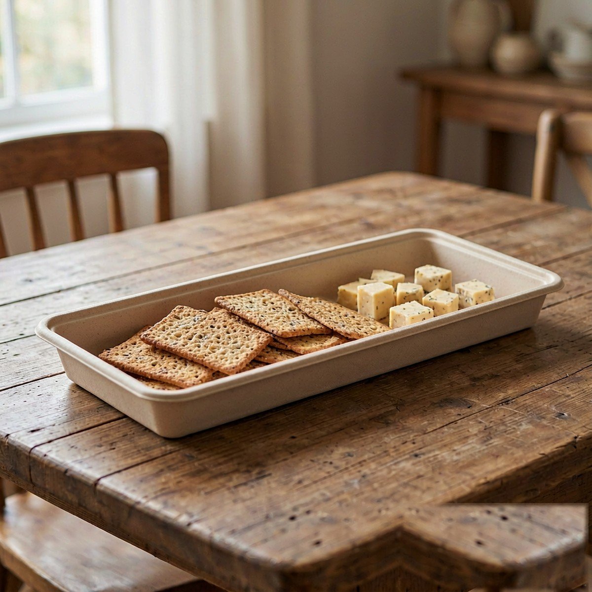 Compostable Plant Fibre Produce Tray with crackers