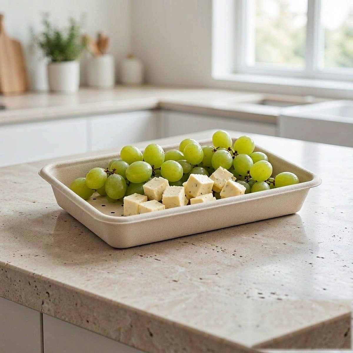 Compostable Plant Fibre Produce Tray with grapes
