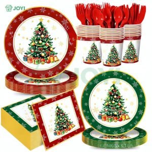 Christmas Tree Disposable Tableware — Plates, Cups, Napkins & Cutlery