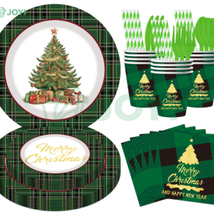 Green Plaid Tree Christmas Tableware Set