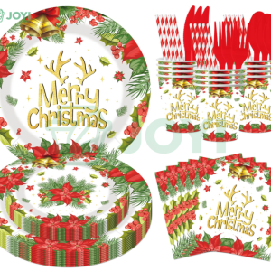 Poinsettia Deer Christmas Tableware Set
