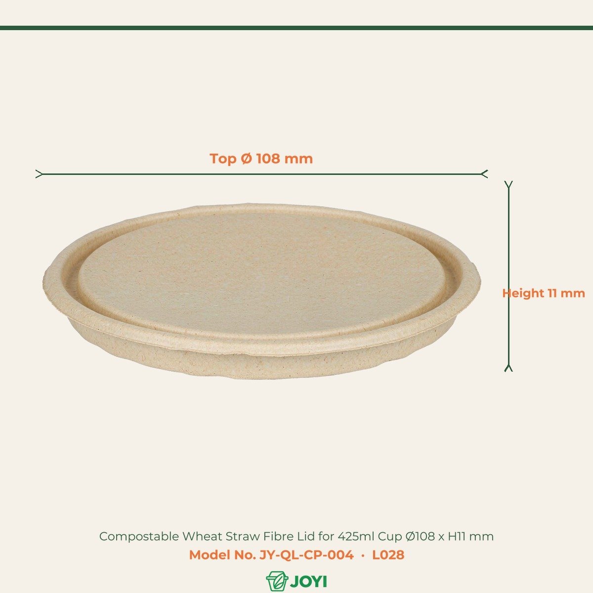 Compostable Wheat Straw Fibre Lid for 425ml Cup Ø108 x H11 mm