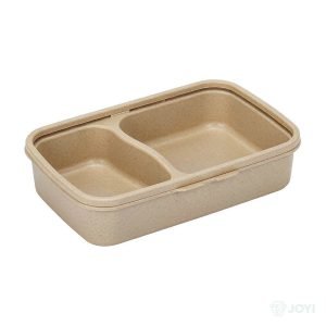 Compostable Wheat Straw Fibre 1000ml 2-Compartment Meal Box 330 x 239 x H44 mm