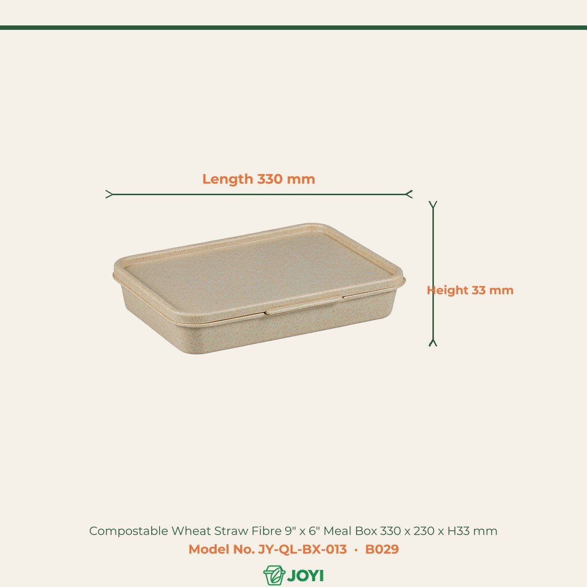 Compostable Wheat Straw Fibre 9" x 6" Meal Box 330 x 230 x H33 mm
