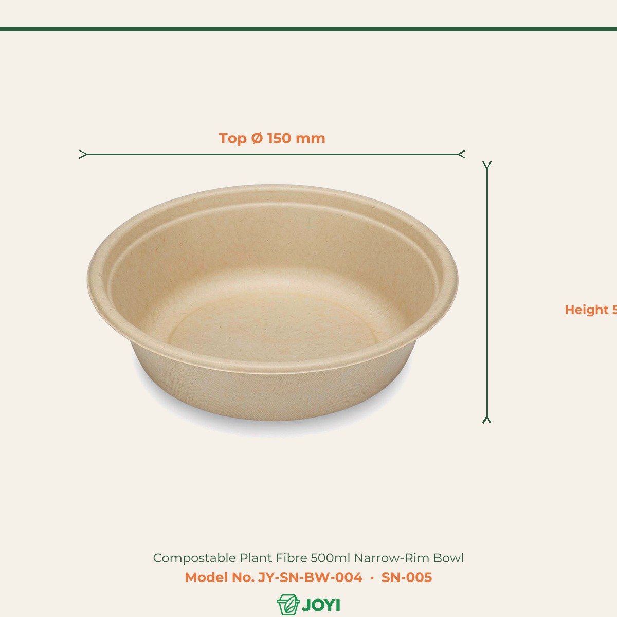 Compostable Plant Fibre 500ml Narrow-Rim Bowl
