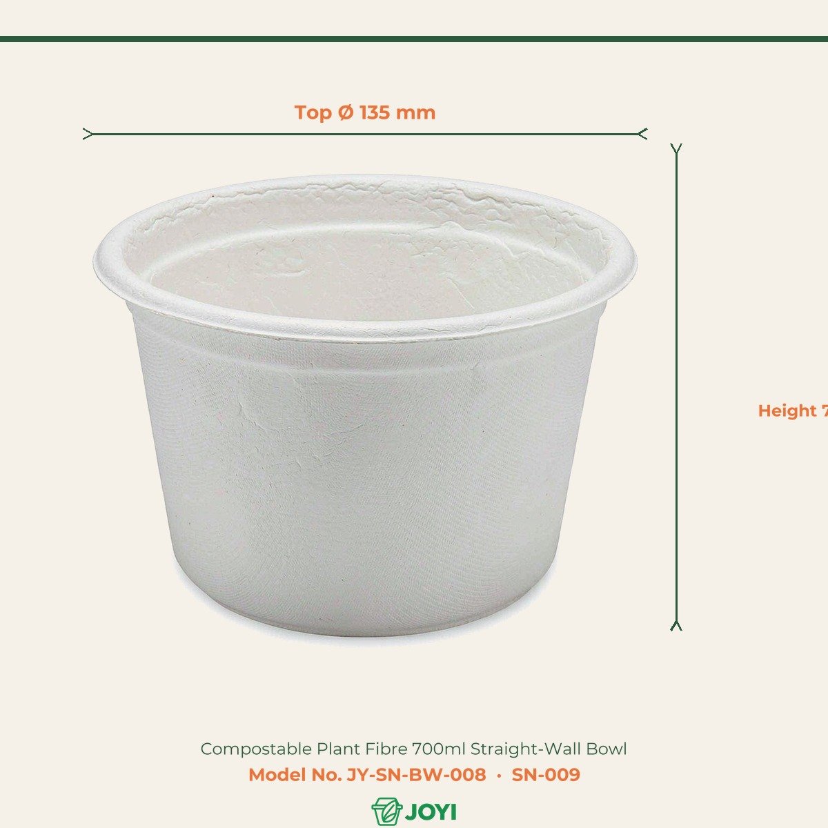 Compostable Plant Fibre 700ml Straight-Wall Bowl