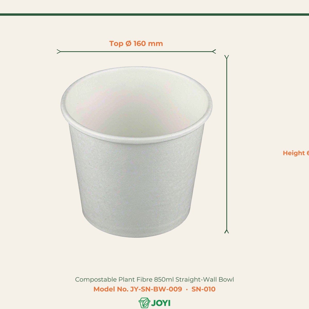 Compostable Plant Fibre 850ml Straight-Wall Bowl