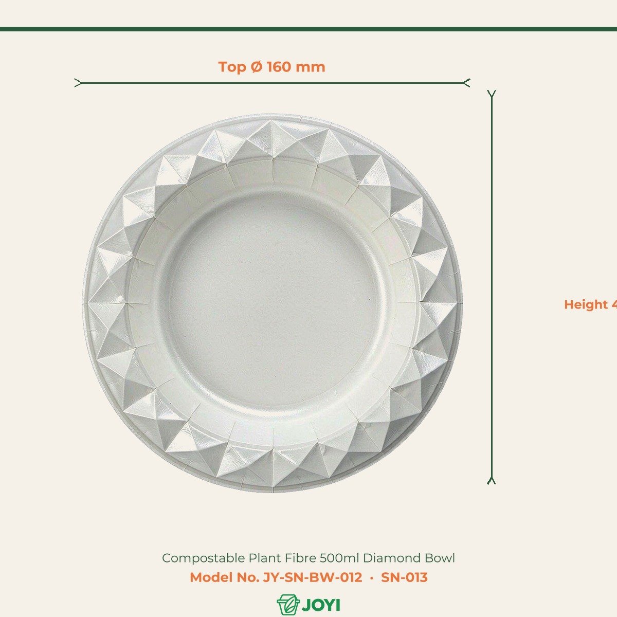 Compostable Plant Fibre 500ml Diamond Bowl