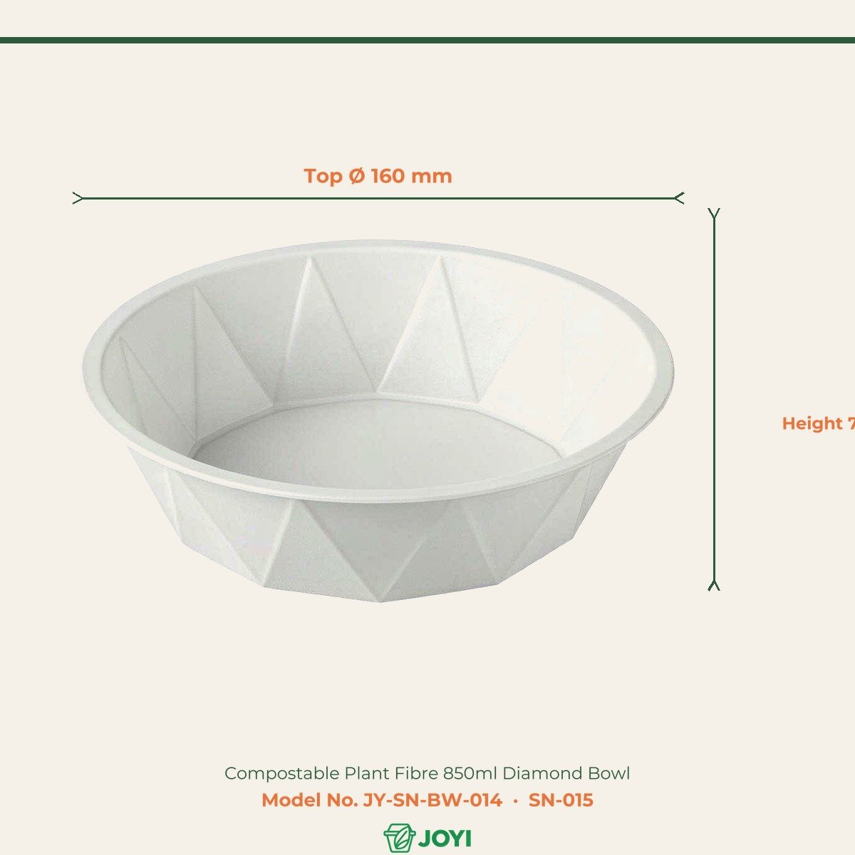 Compostable Plant Fibre 850ml Diamond Bowl