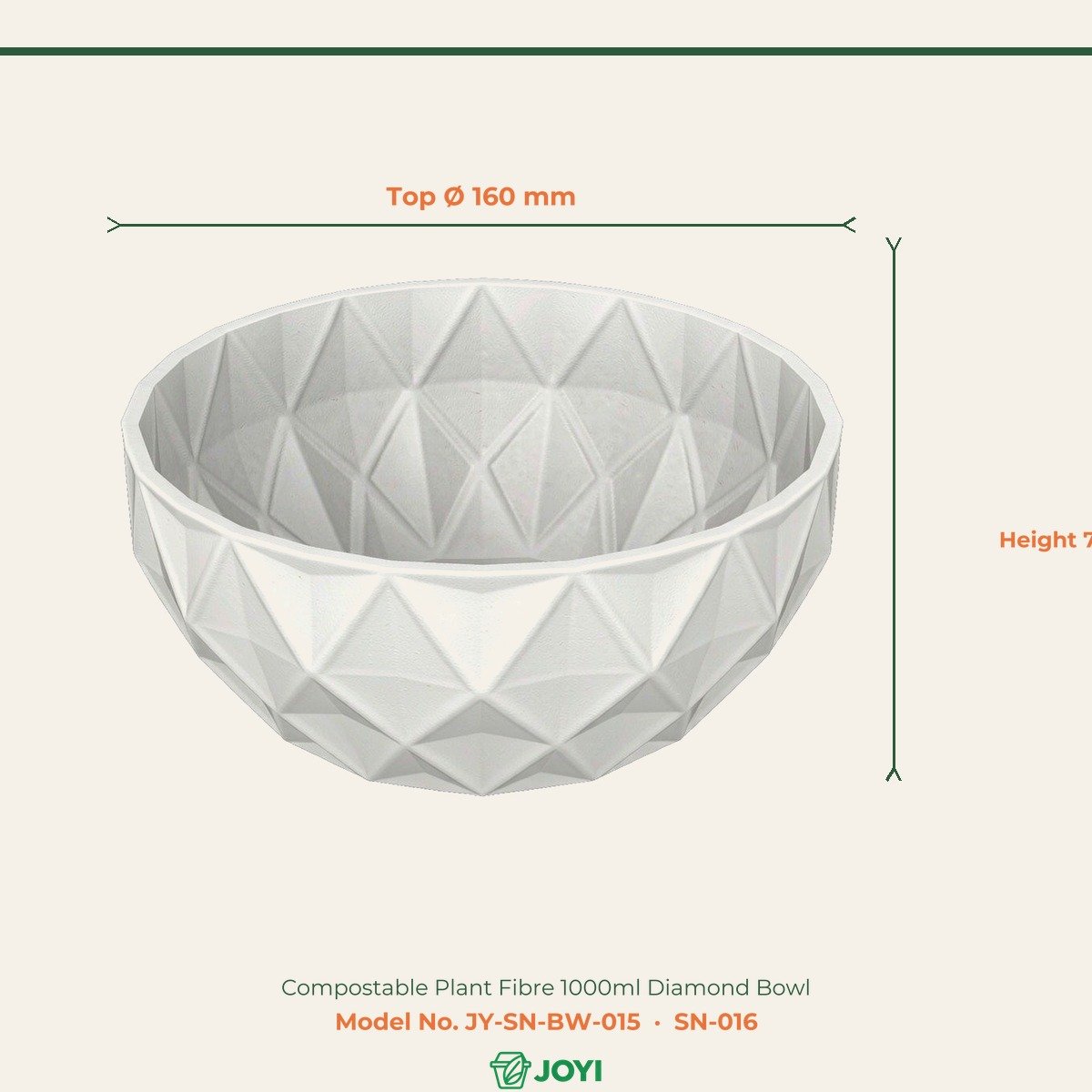 Compostable Plant Fibre 1000ml Diamond Bowl