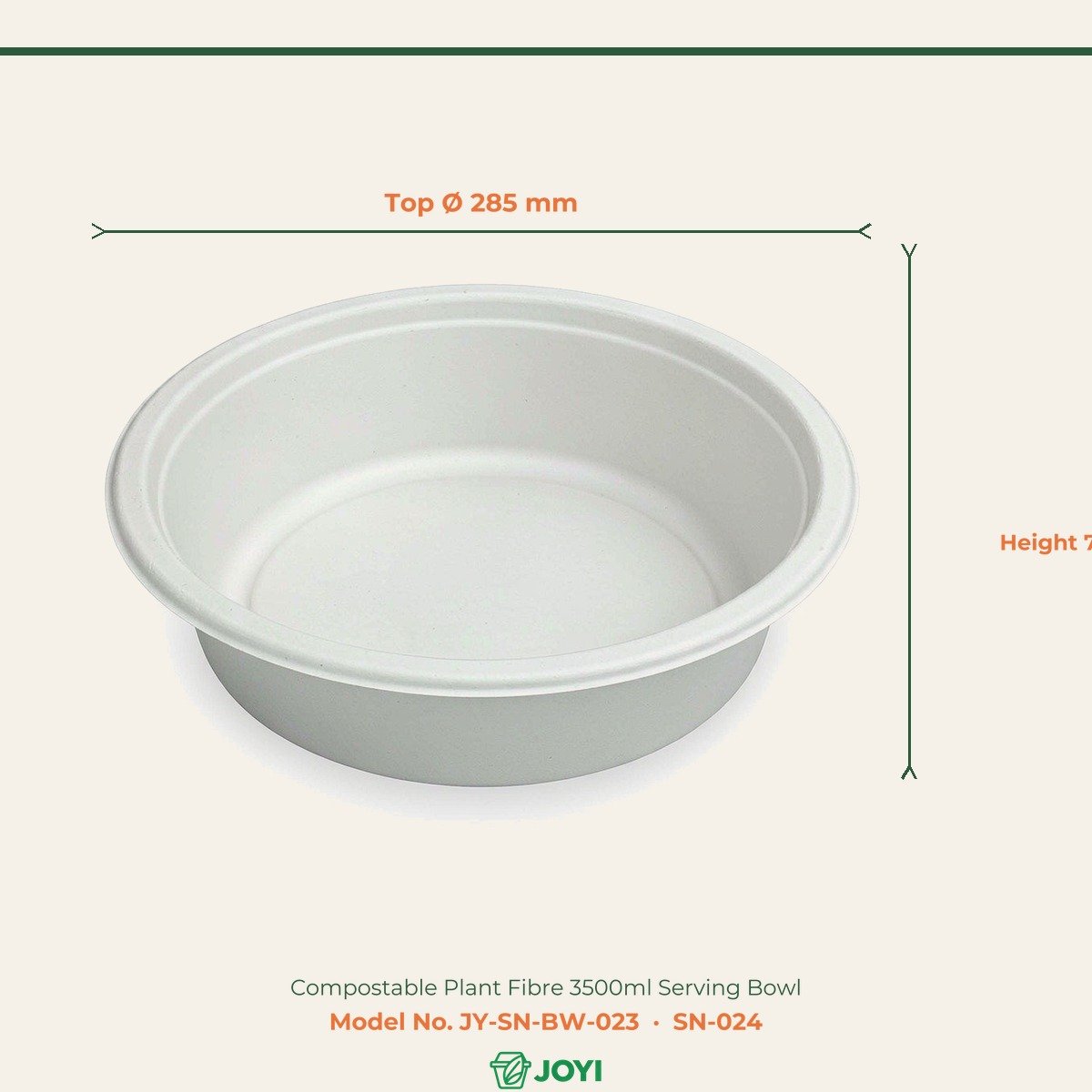 Compostable Plant Fibre 3500ml Serving Bowl