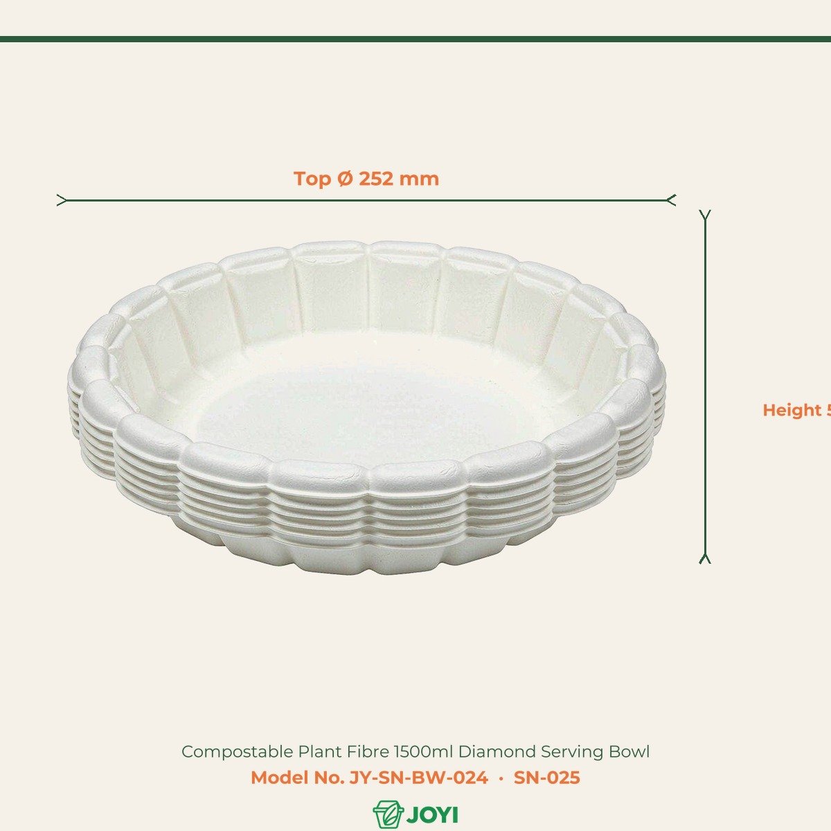 Compostable Plant Fibre 1500ml Diamond Serving Bowl