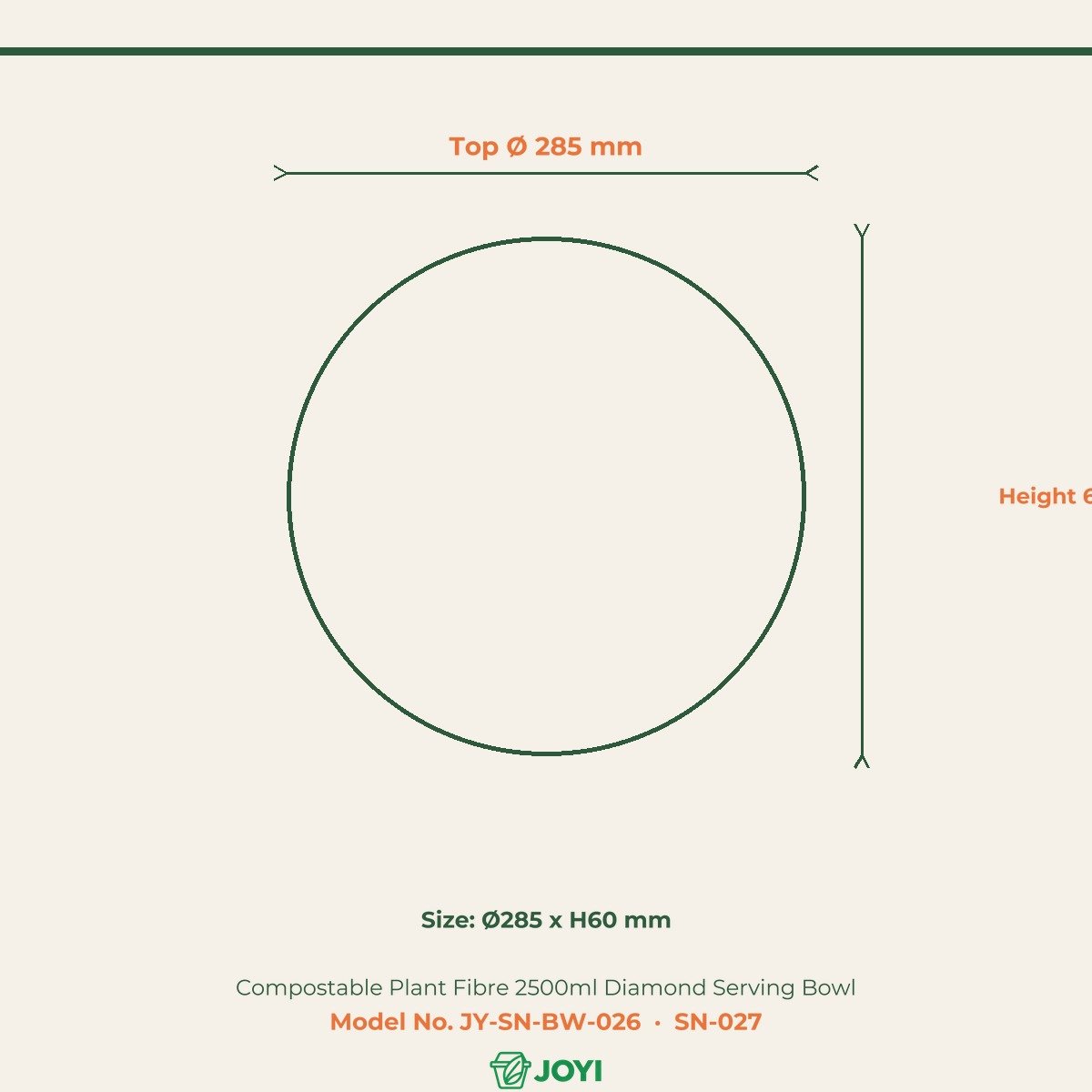Compostable Plant Fibre 2500ml Diamond Serving Bowl