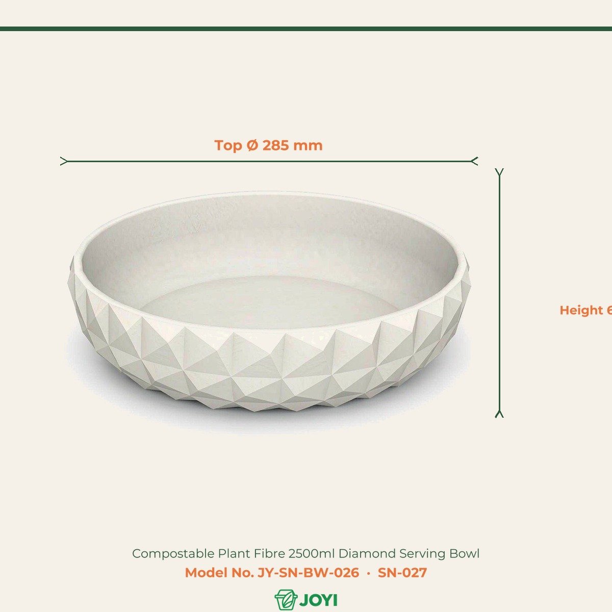 Compostable Plant Fibre 2500ml Diamond Serving Bowl