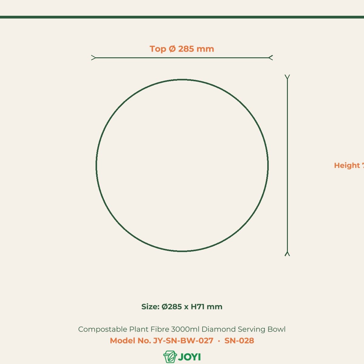 Compostable Plant Fibre 3000ml Diamond Serving Bowl