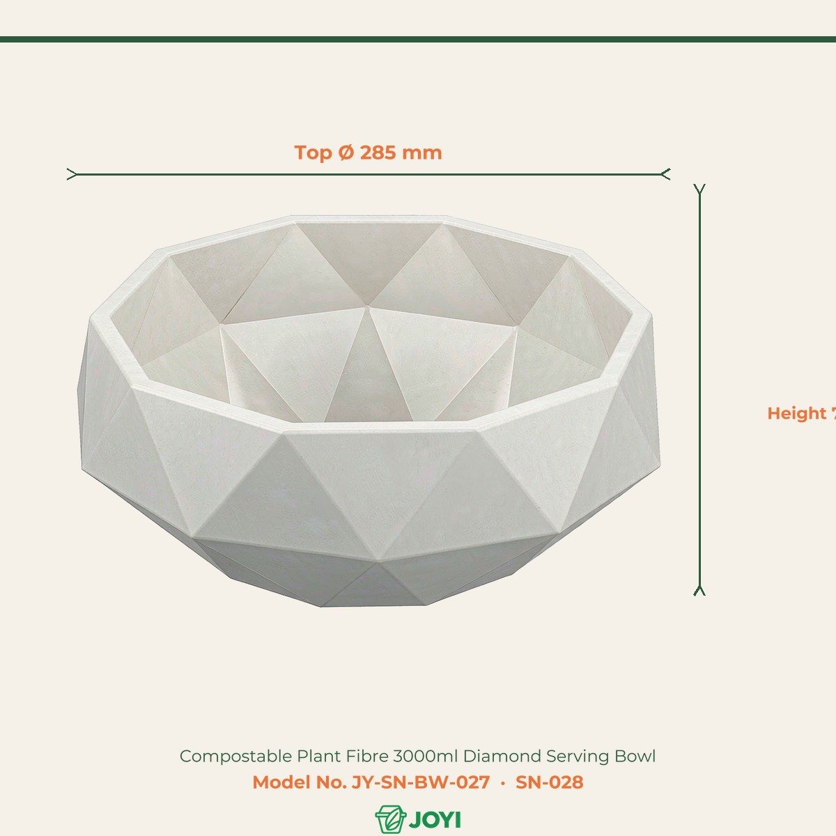 Compostable Plant Fibre 3000ml Diamond Serving Bowl