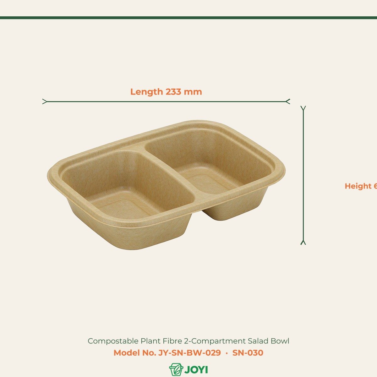Compostable Plant Fibre 2-Compartment Salad Bowl