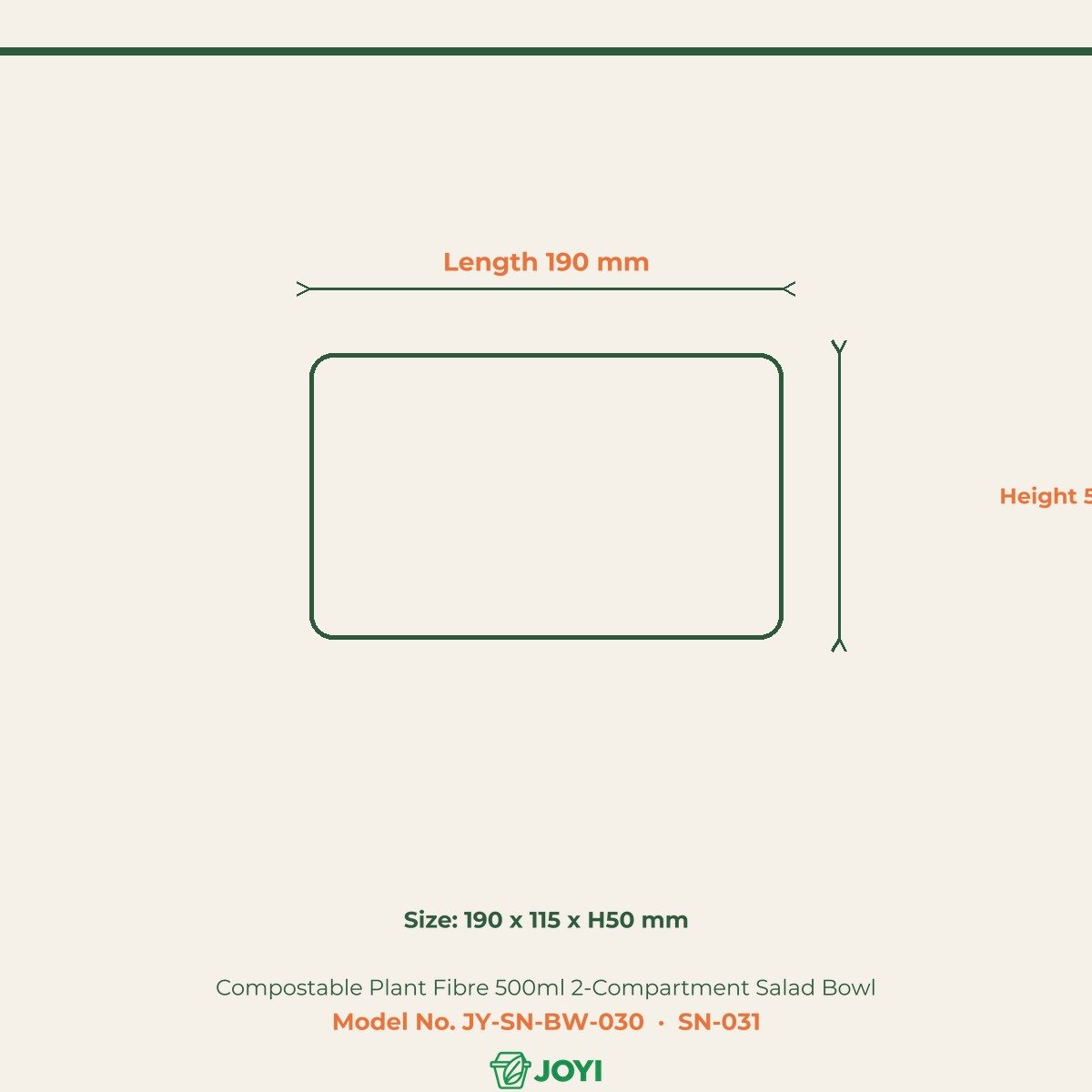 Compostable Plant Fibre 500ml 2-Compartment Salad Bowl