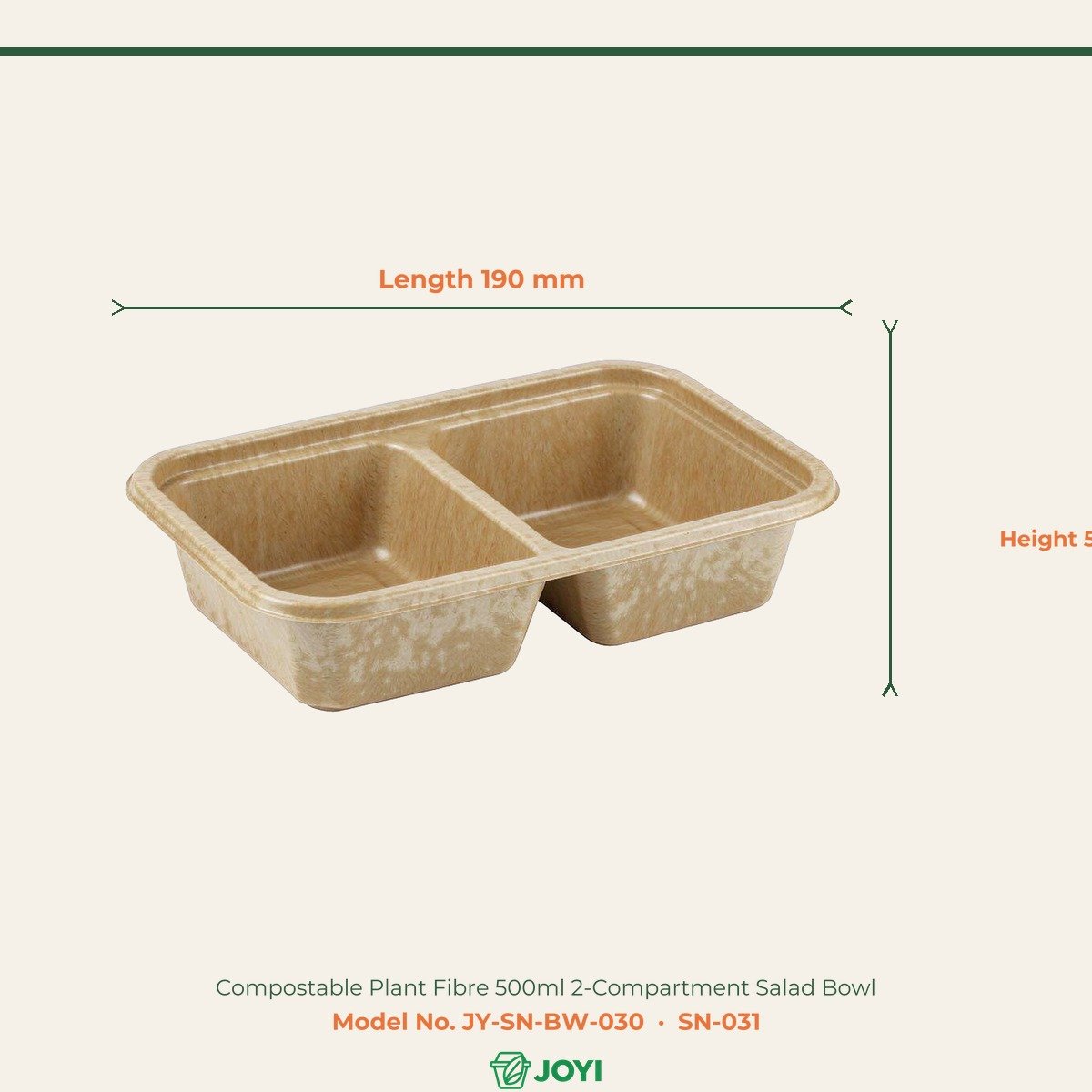 Compostable Plant Fibre 500ml 2-Compartment Salad Bowl