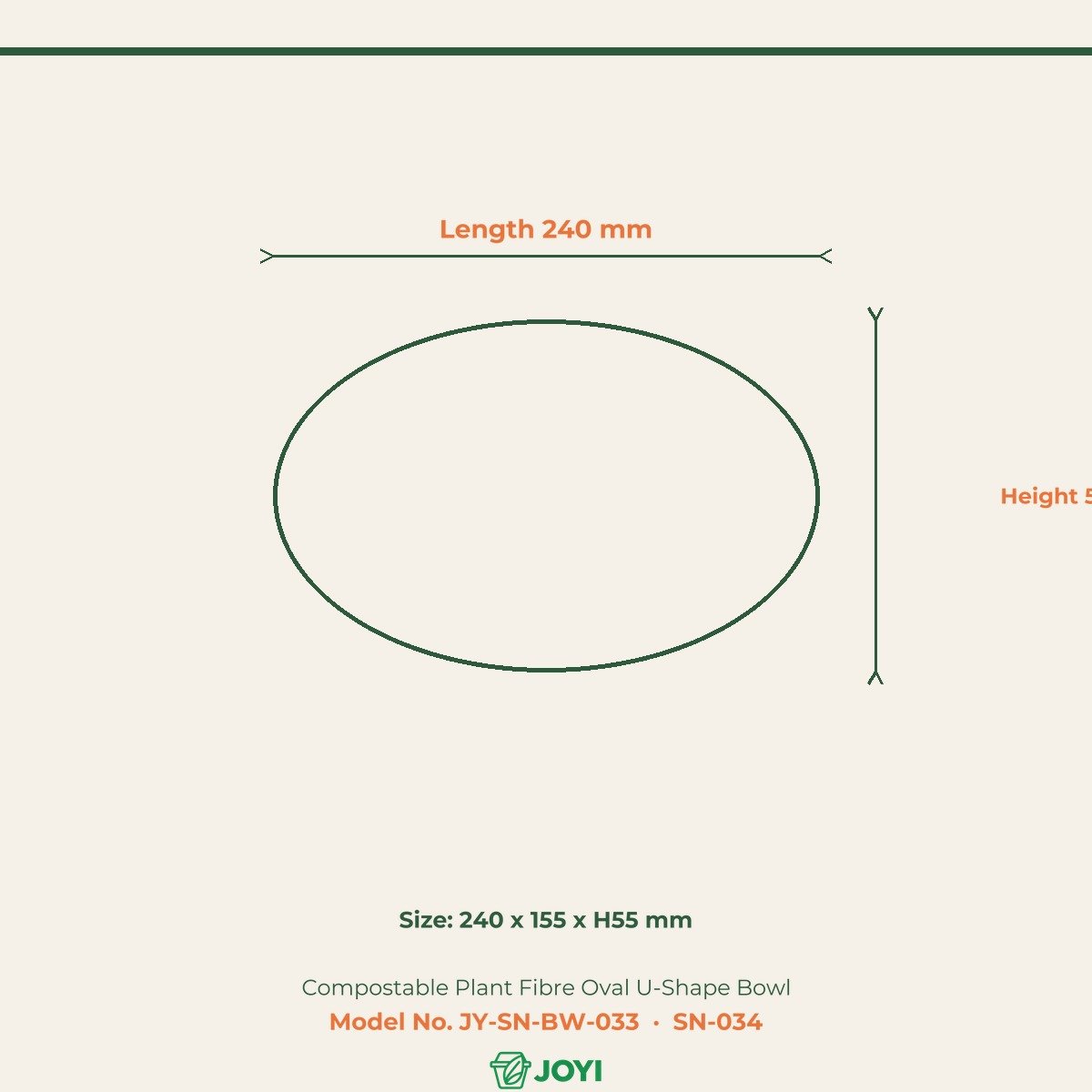 Compostable Plant Fibre Oval U-Shape Bowl