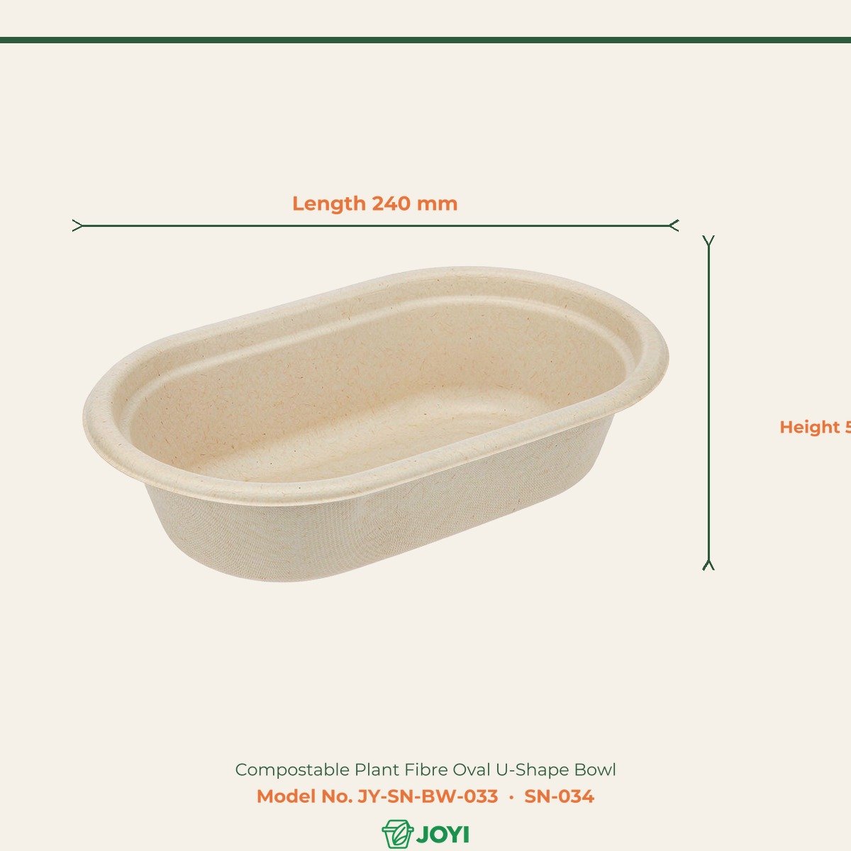 Compostable Plant Fibre Oval U-Shape Bowl