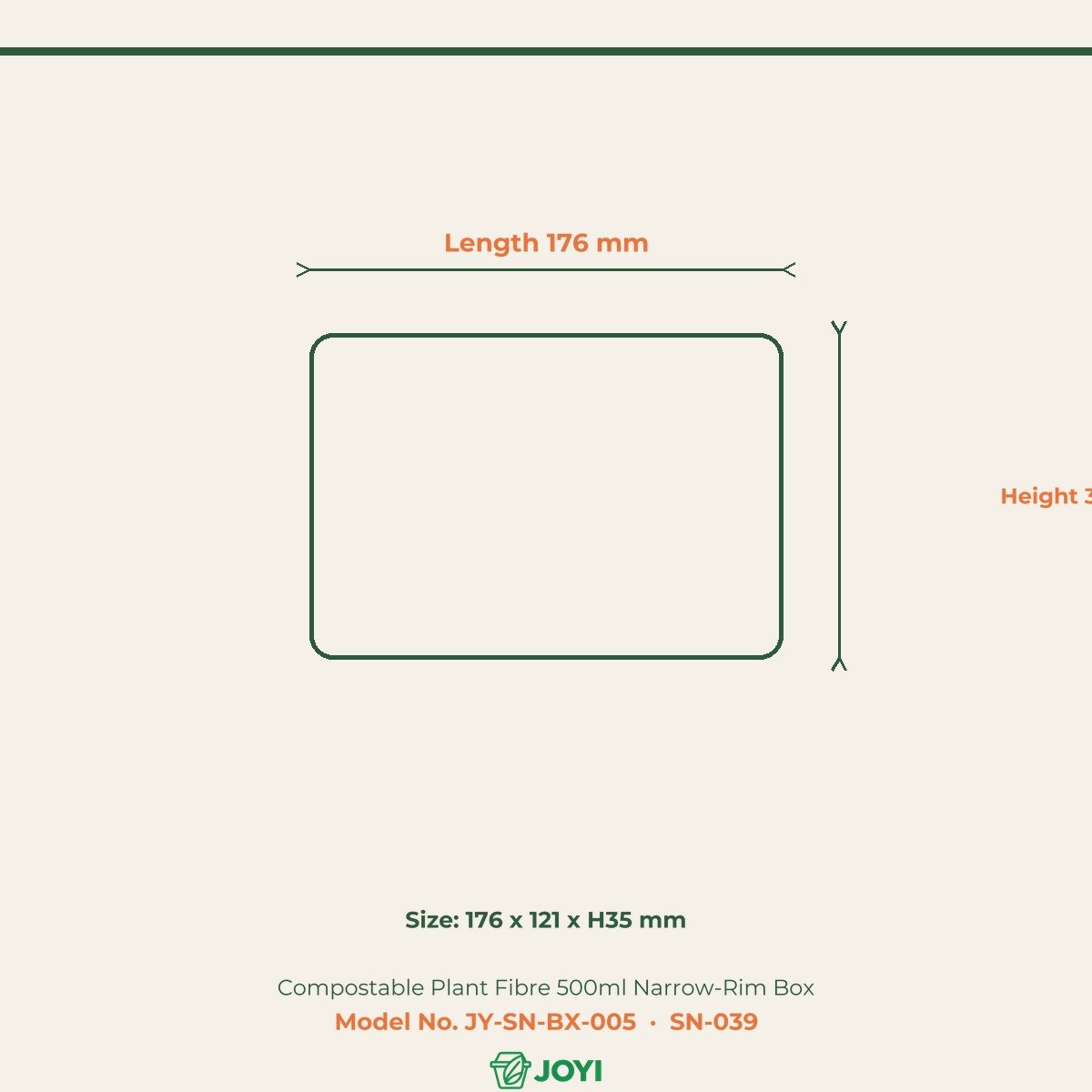 Compostable Plant Fibre 500ml Narrow-Rim Box