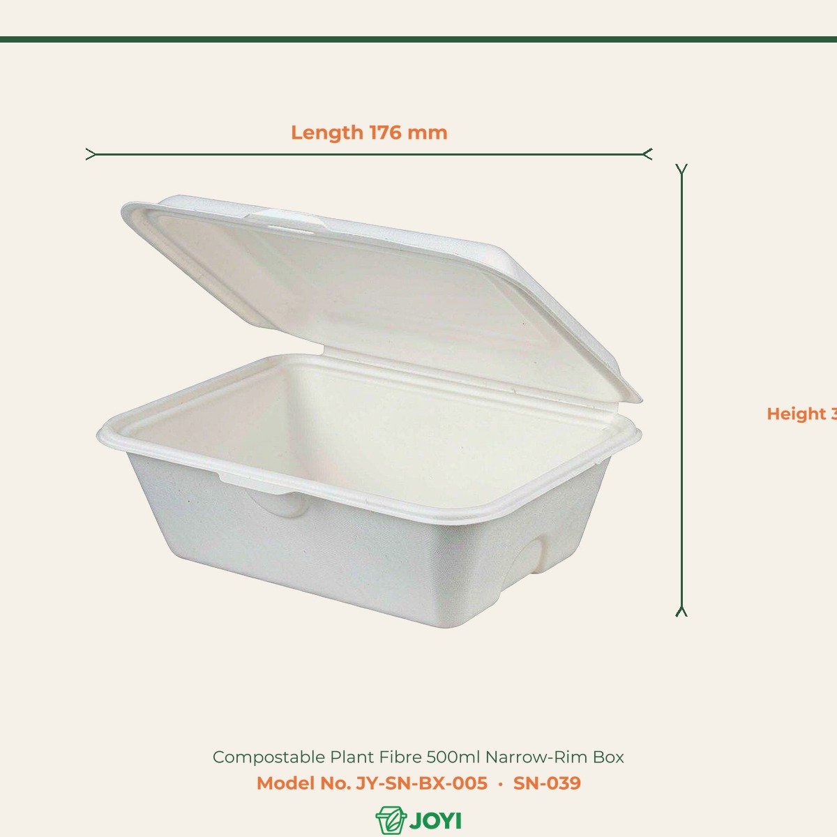 Compostable Plant Fibre 500ml Narrow-Rim Box
