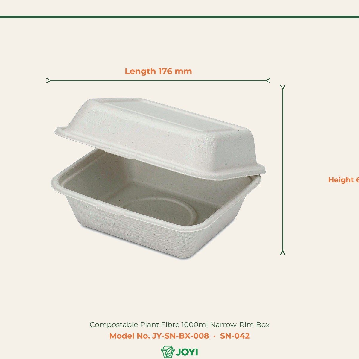 Compostable Plant Fibre 1000ml Narrow-Rim Box