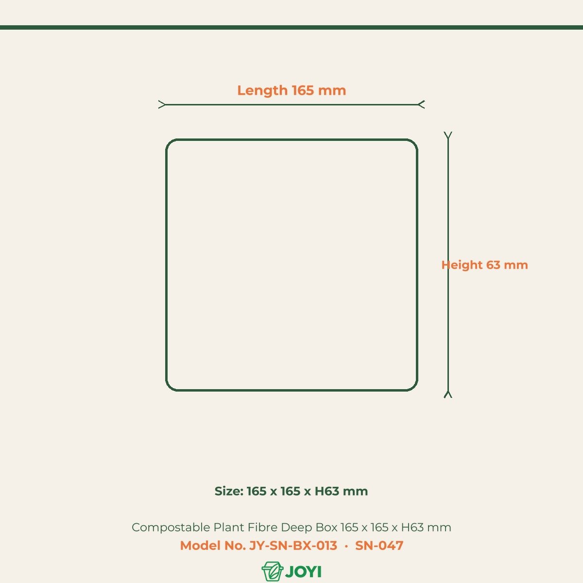 Compostable Plant Fibre Deep Box 165 x 165 x H63 mm