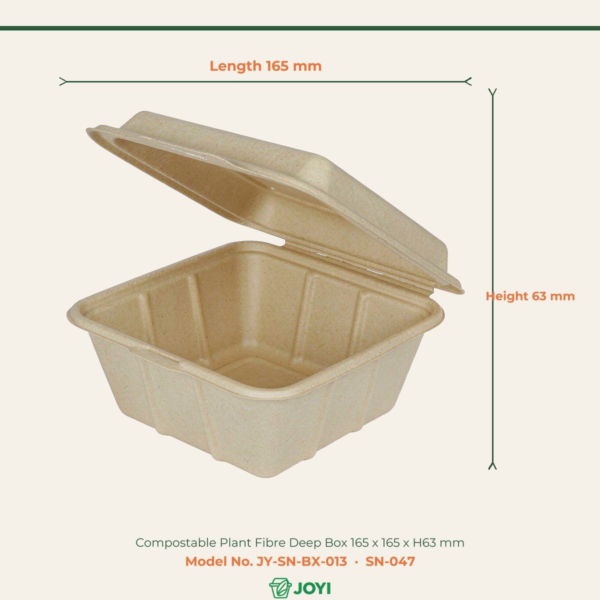 Compostable Plant Fibre Deep Box 165 x 165 x H63 mm