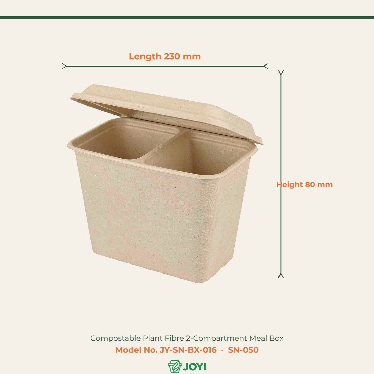 Compostable Plant Fibre 2-Compartment Meal Box