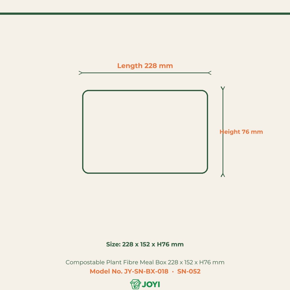 Compostable Plant Fibre Meal Box 228 x 152 x H76 mm