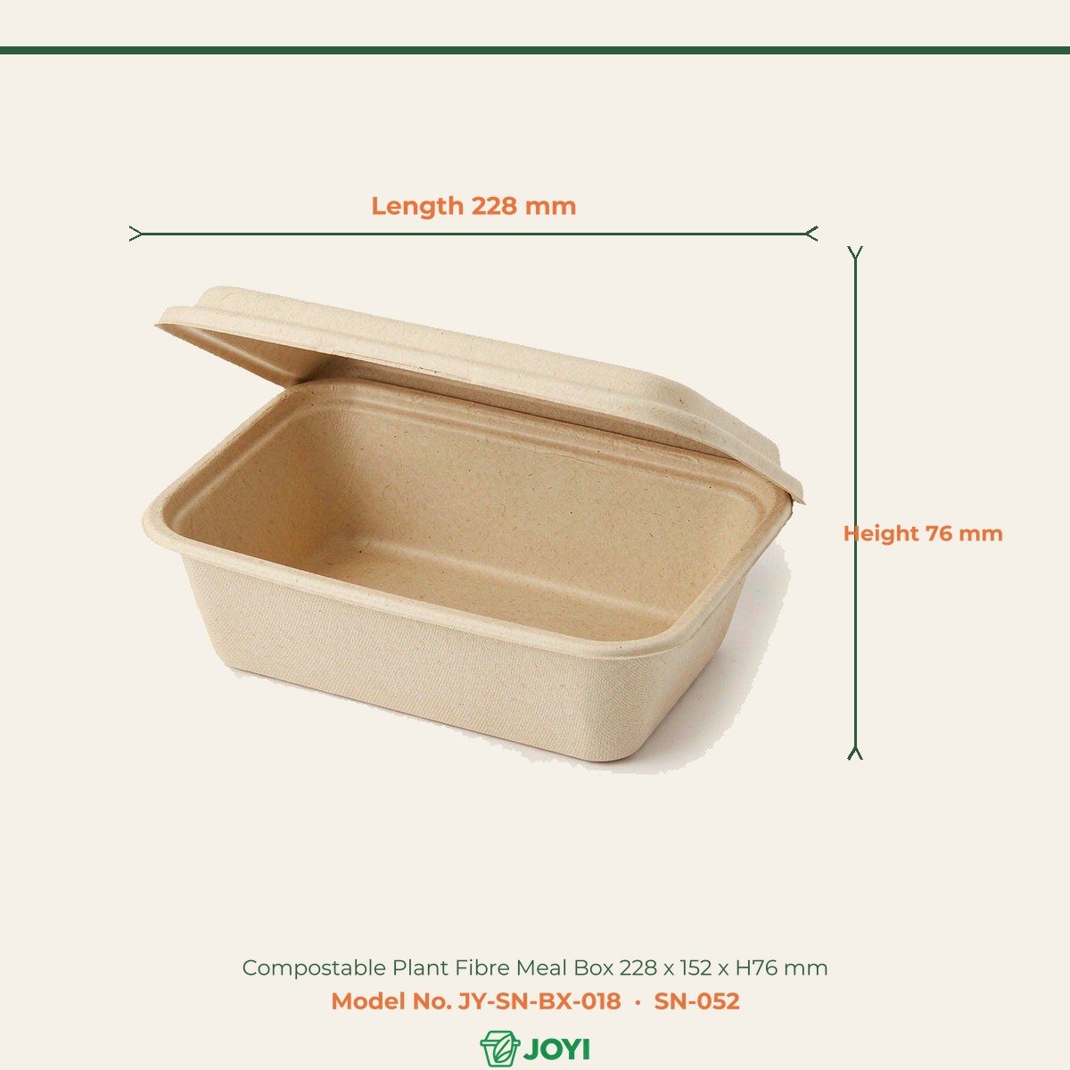 Compostable Plant Fibre Meal Box 228 x 152 x H76 mm