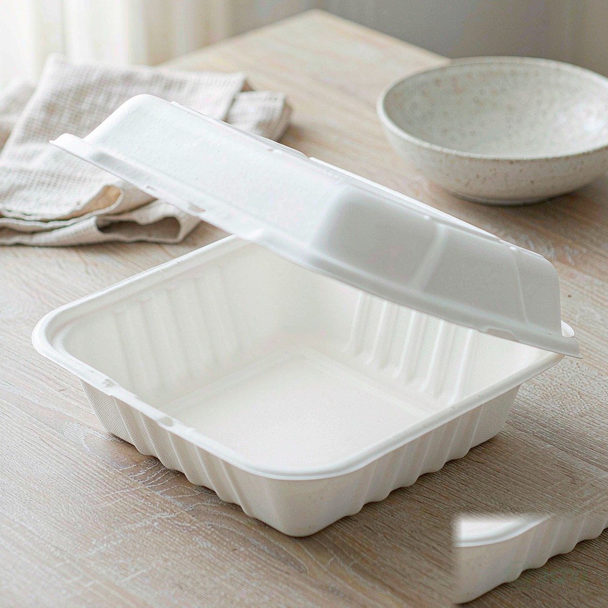 Compostable Plant Fibre Meal Box 228 x 228 x H63 mm