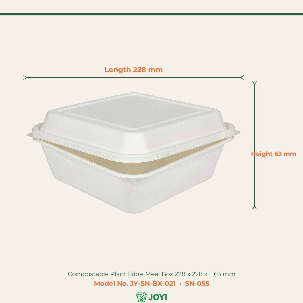 Compostable Plant Fibre Meal Box 228 x 228 x H63 mm