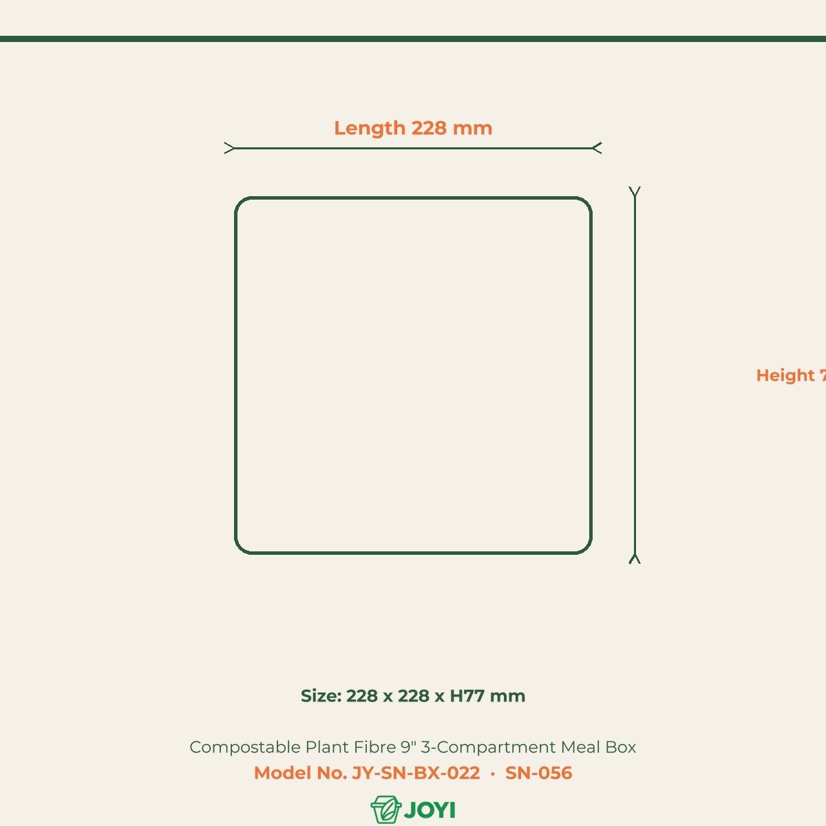 Compostable Plant Fibre 9" 3-Compartment Meal Box