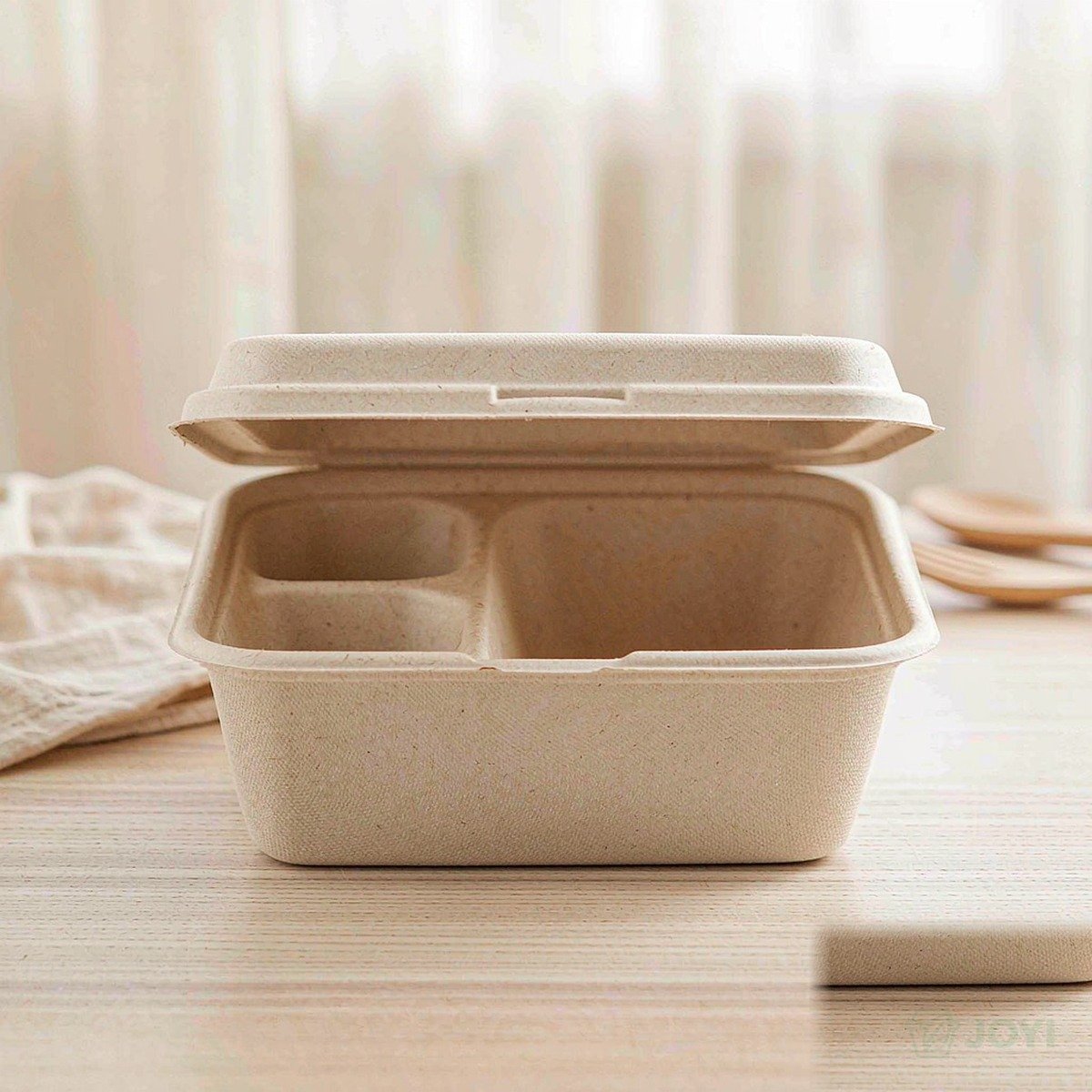 Compostable Plant Fibre 9" 3-Compartment Meal Box