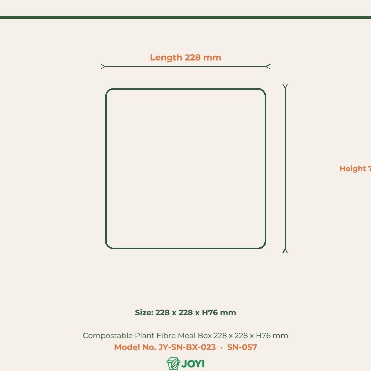 Compostable Plant Fibre Meal Box 228 x 228 x H76 mm