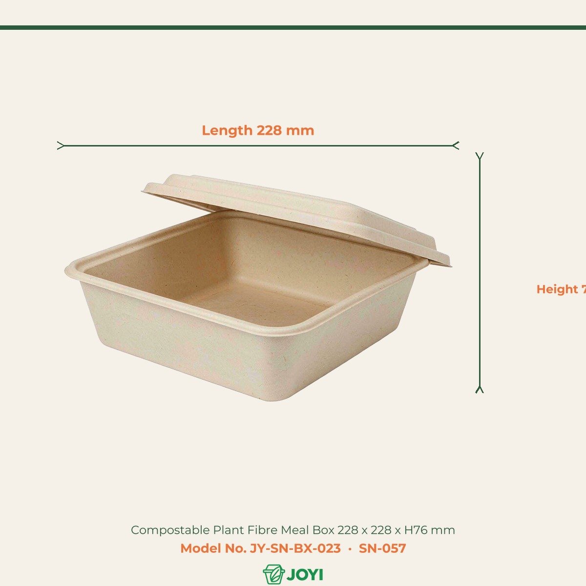 Compostable Plant Fibre Meal Box 228 x 228 x H76 mm