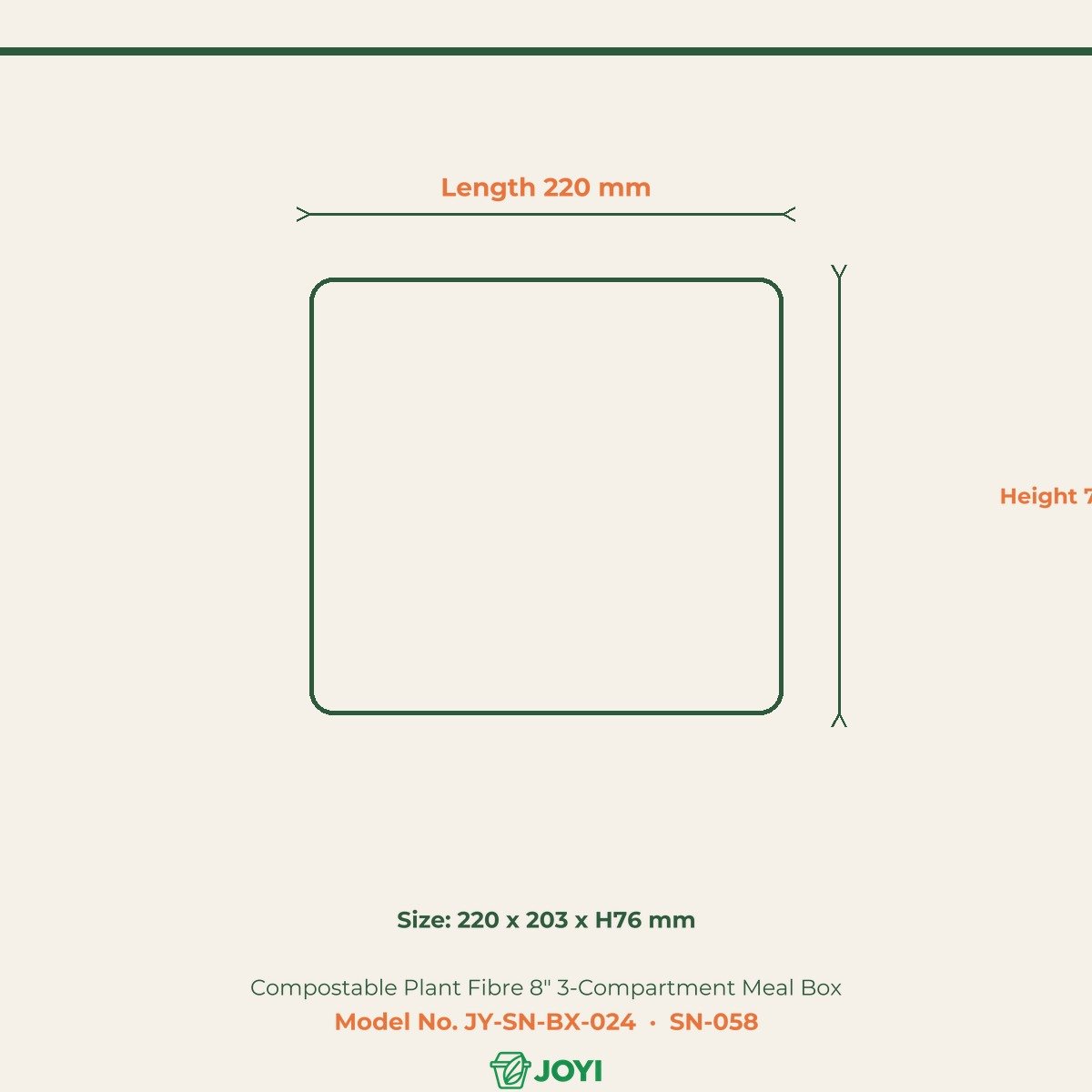 Compostable Plant Fibre 8" 3-Compartment Meal Box