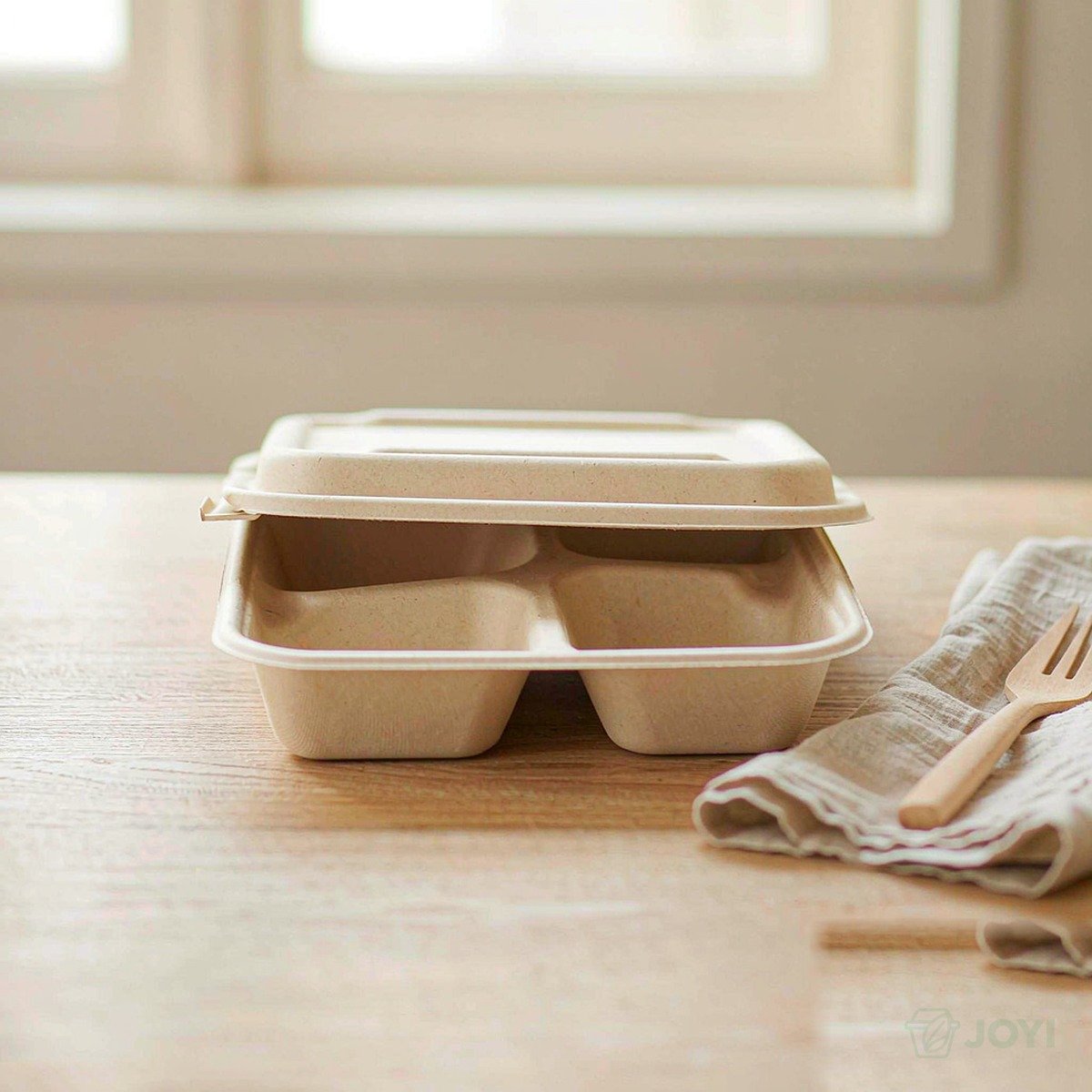 Compostable Plant Fibre 8" 3-Compartment Meal Box