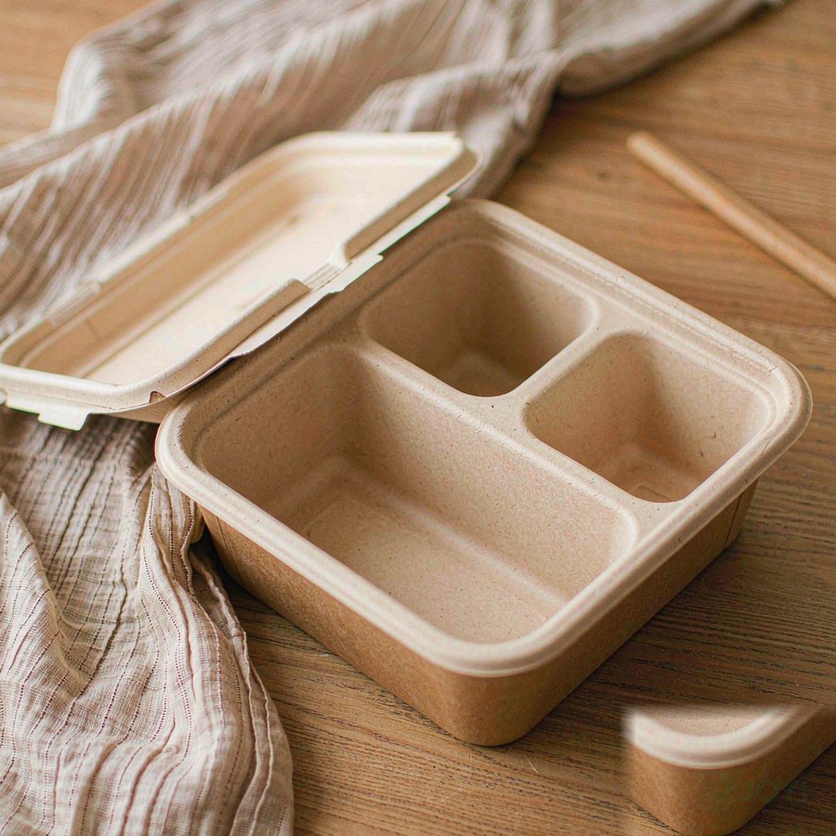Compostable Plant Fibre 8" 3-Compartment Meal Box 203 x 203 x H63 mm