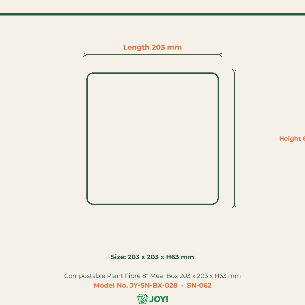 Compostable Plant Fibre 8" Meal Box 203 x 203 x H63 mm