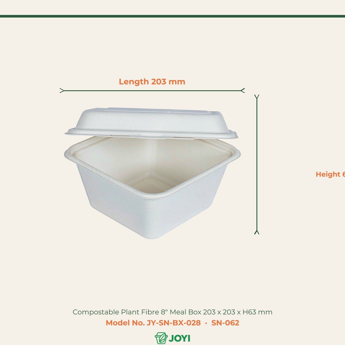Compostable Plant Fibre 8" Meal Box 203 x 203 x H63 mm