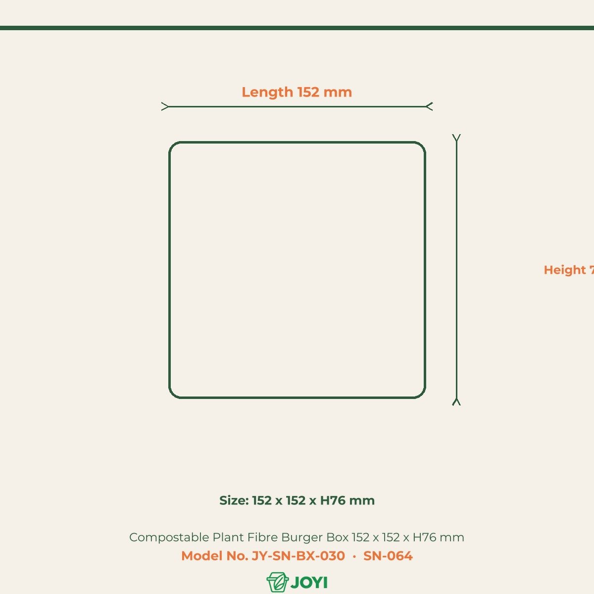 Compostable Plant Fibre Burger Box 152 x 152 x H76 mm