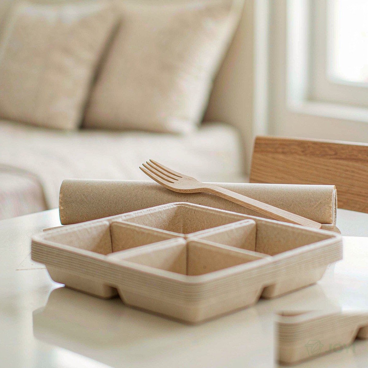 Compostable Plant Fibre 4-Compartment Divided Reinforced Box