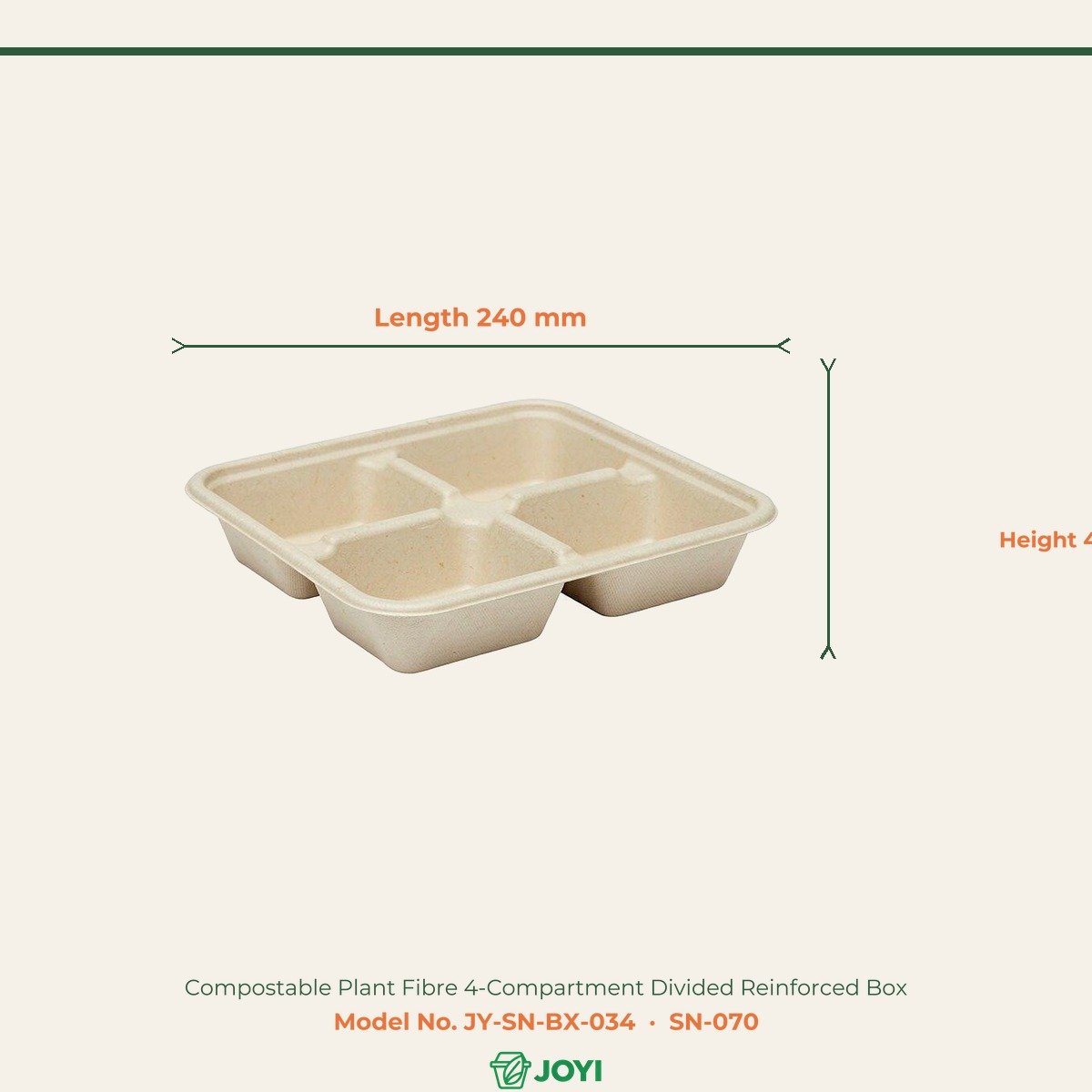 Compostable Plant Fibre 4-Compartment Divided Reinforced Box