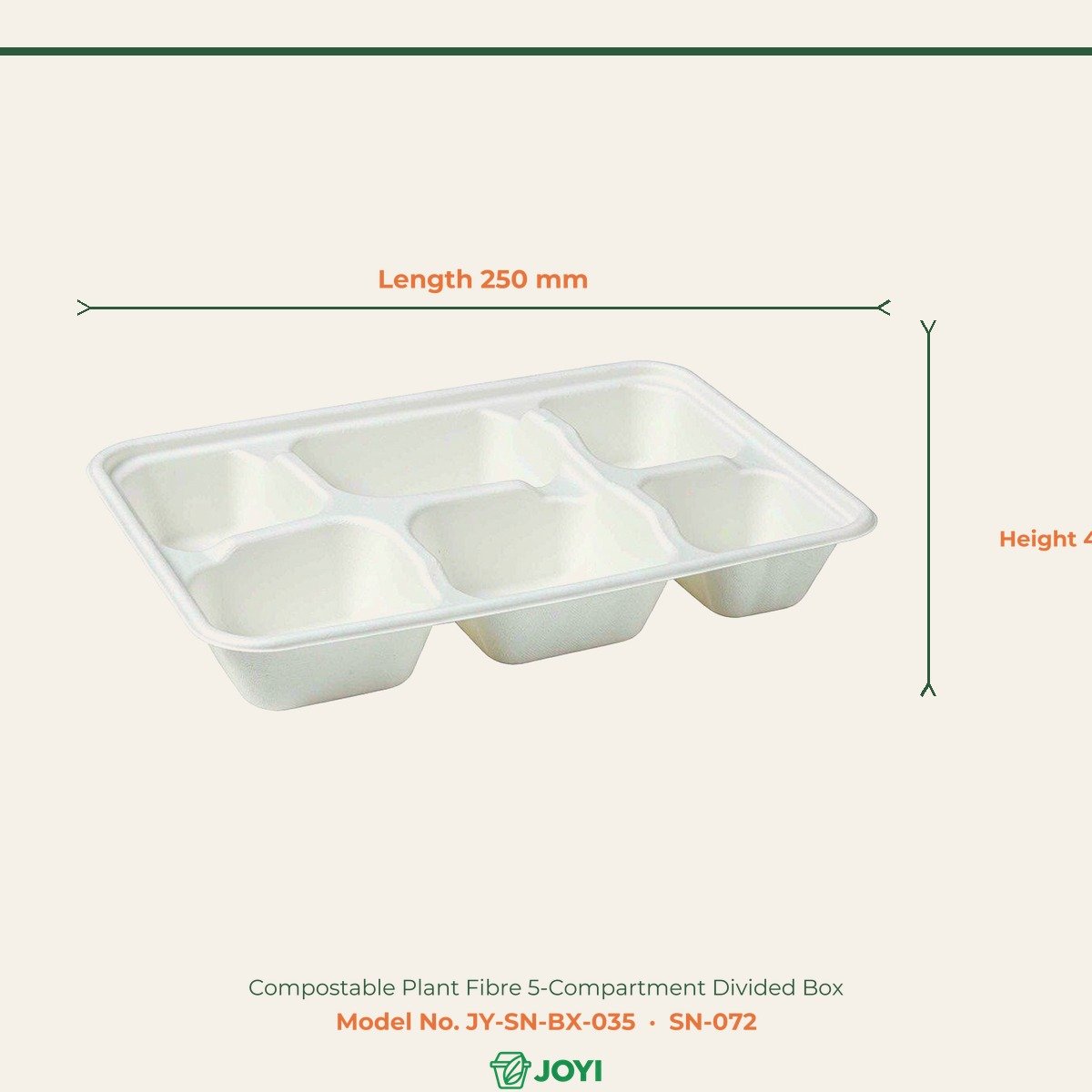 Compostable Plant Fibre 5-Compartment Divided Box