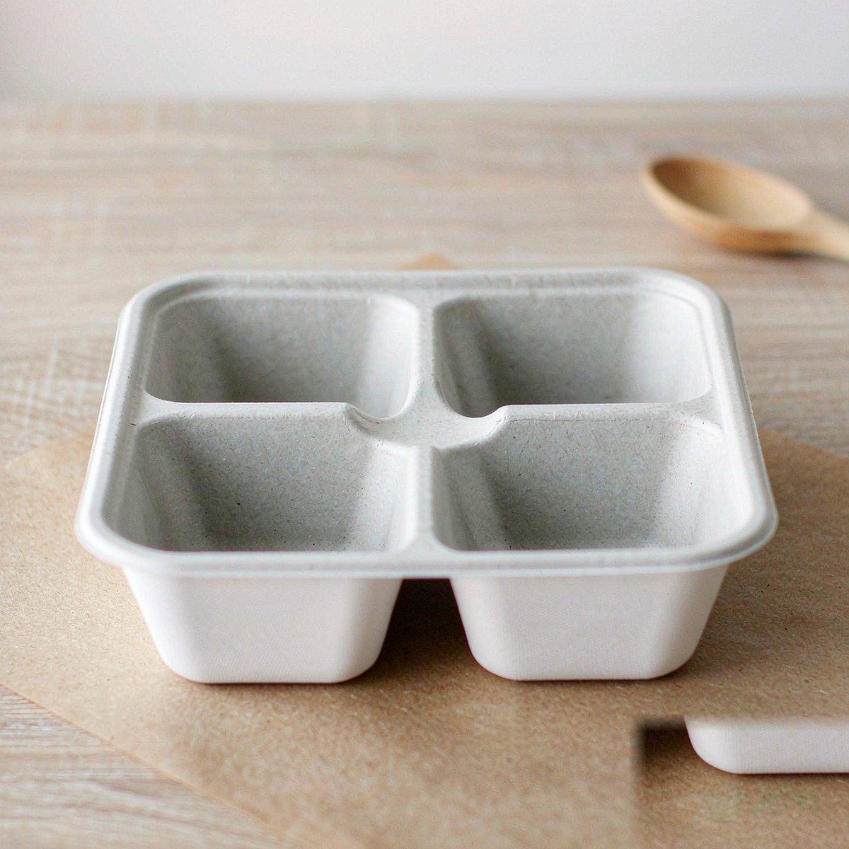 Compostable Plant Fibre 4-Compartment One-Piece Box